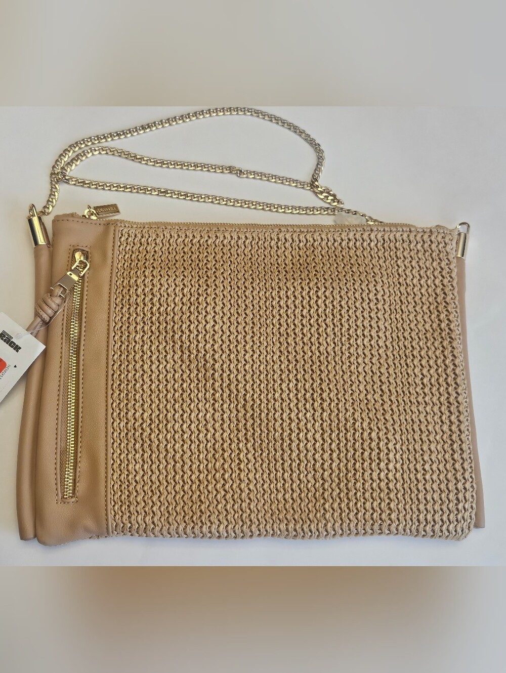 Dolce Vita New Crochet Woven Shoulder Bag Purse Gold Hardware New Dark Beige